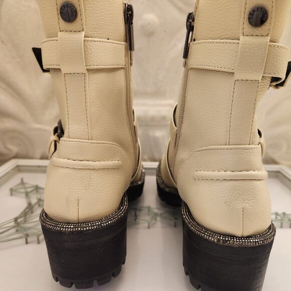 Kenneth Cole Reaction Boots Size 6 Ivory Tate Biker Jewel Faux Leather. NIB - Picture 8 of 15
